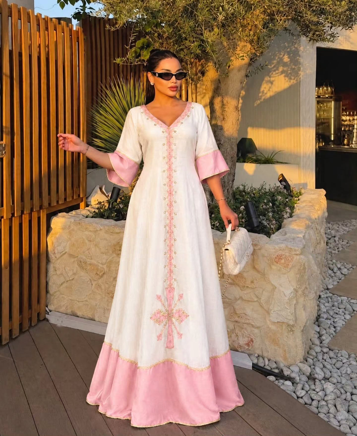 Order AI-Generated Habesha Kemis Online Soft Pink & White Ethiopian Traditional Dress