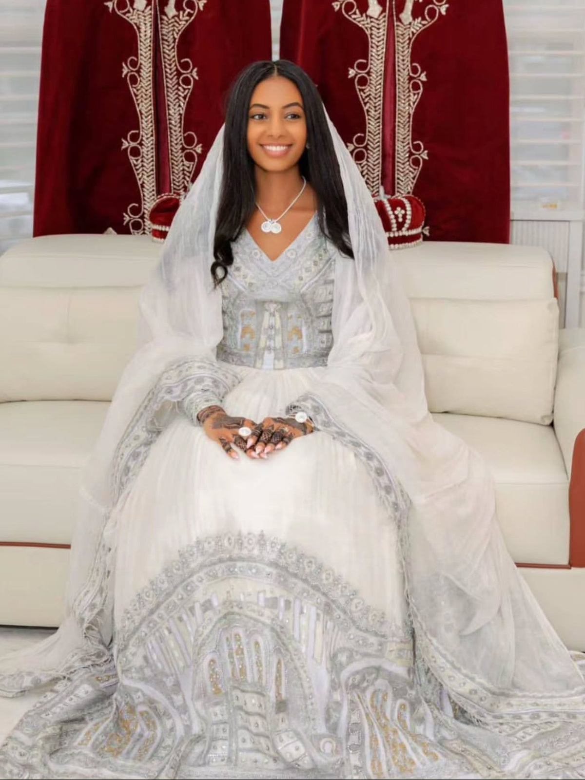 Royal White & Silver Embroidered Habesha Couple Matching Outfit Ethiopian Wedding Attire & Handcrafted Couple Set 1360