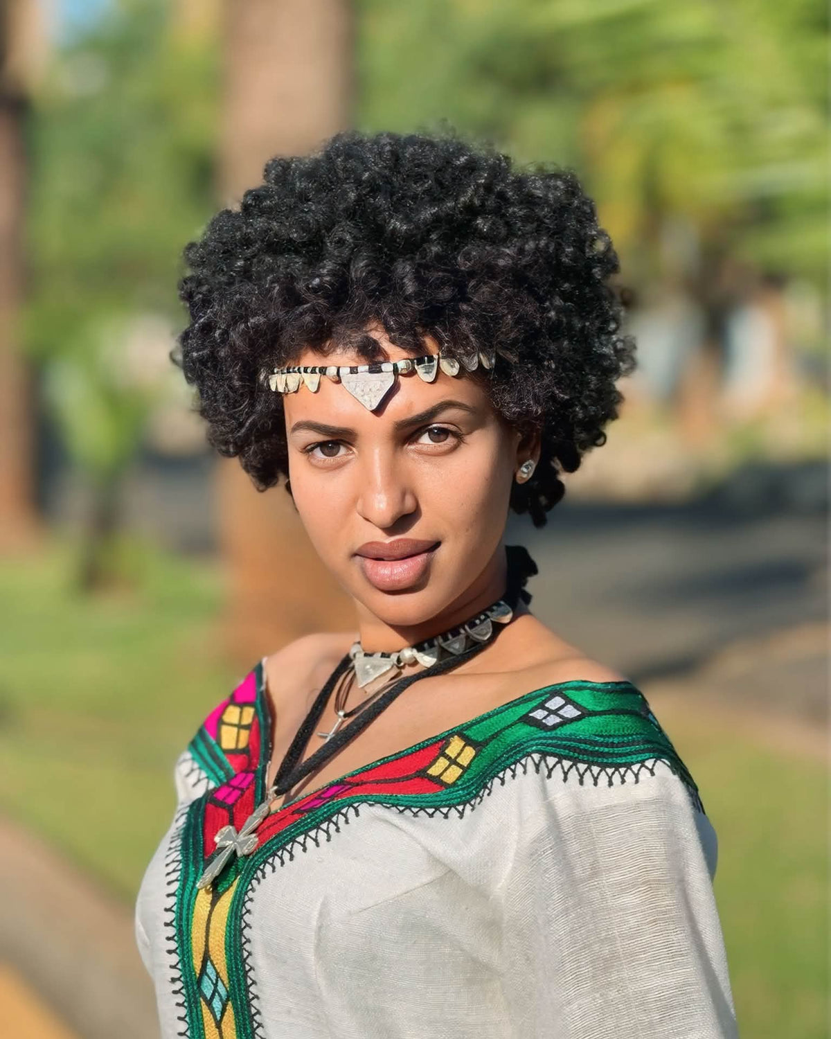 Vibrant Multi-Color Geometric Embroidered Ethiopian Dress Handcrafted Habesha Kemis Contemporary Ethiopian Clothing 1368