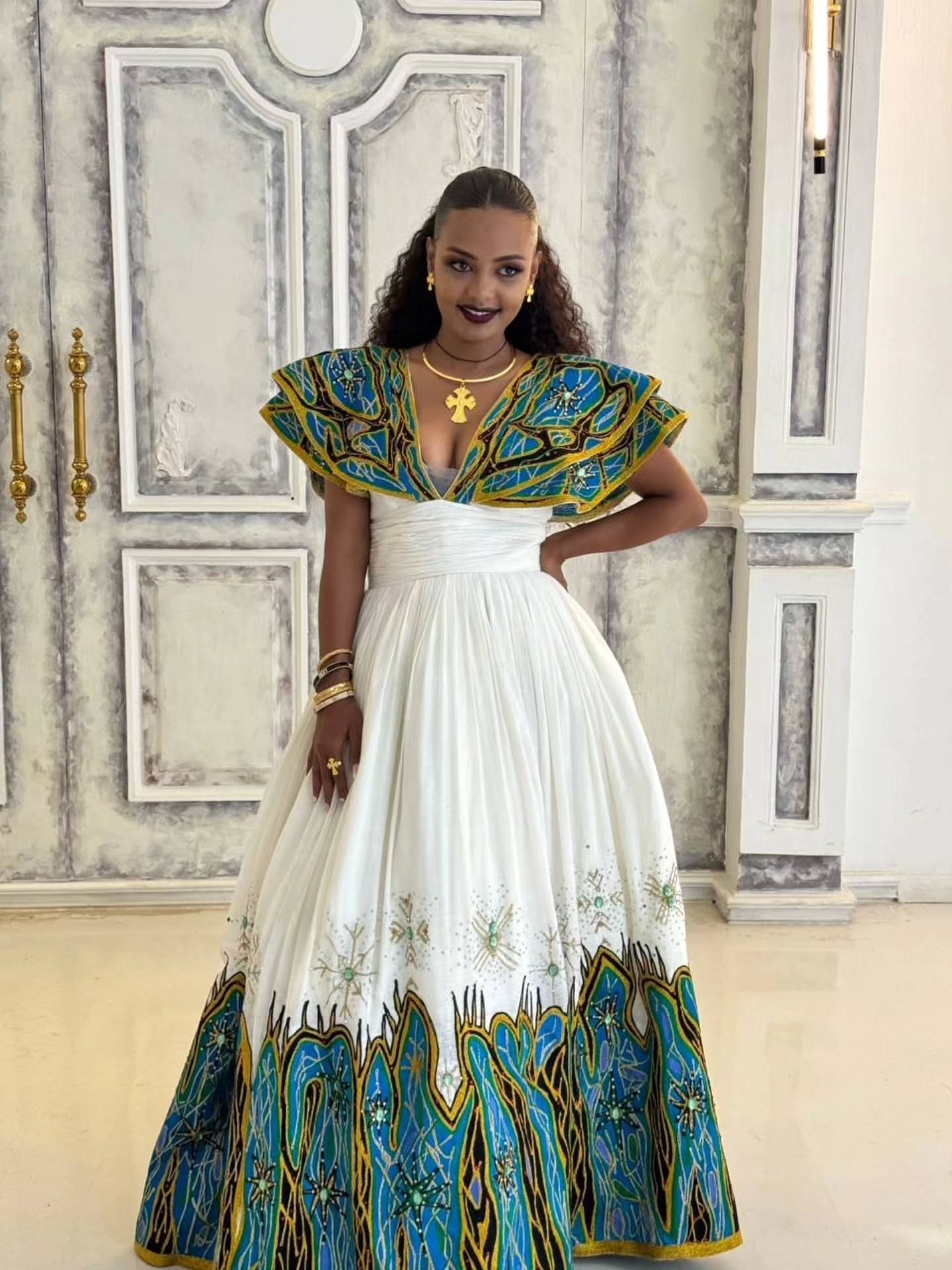 Multicolored Embroidery Habesha Dress Wedding Habesha Traditional Dress Beautiful Habesha Kemis 193