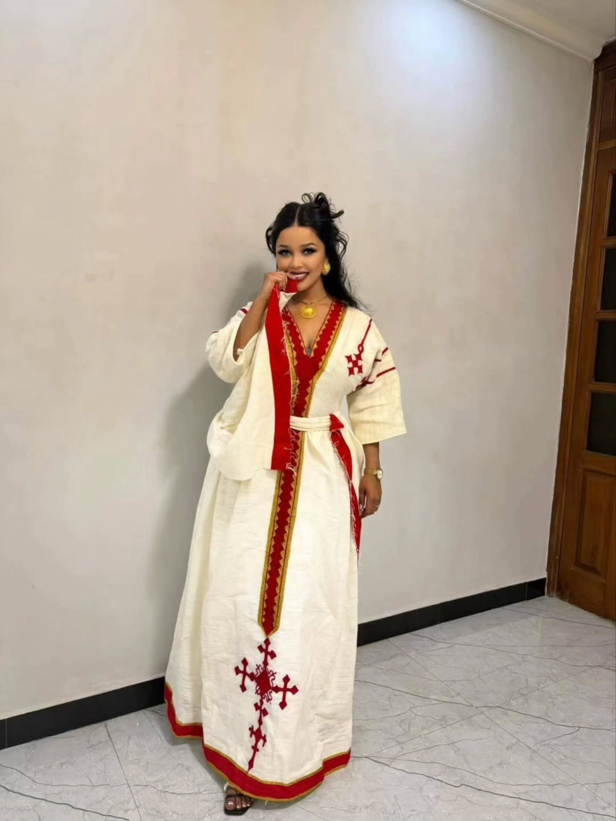 Traditional Ethiopian Clothing Red Woven Habesha Kemis Design Festive Habesha Dress 411