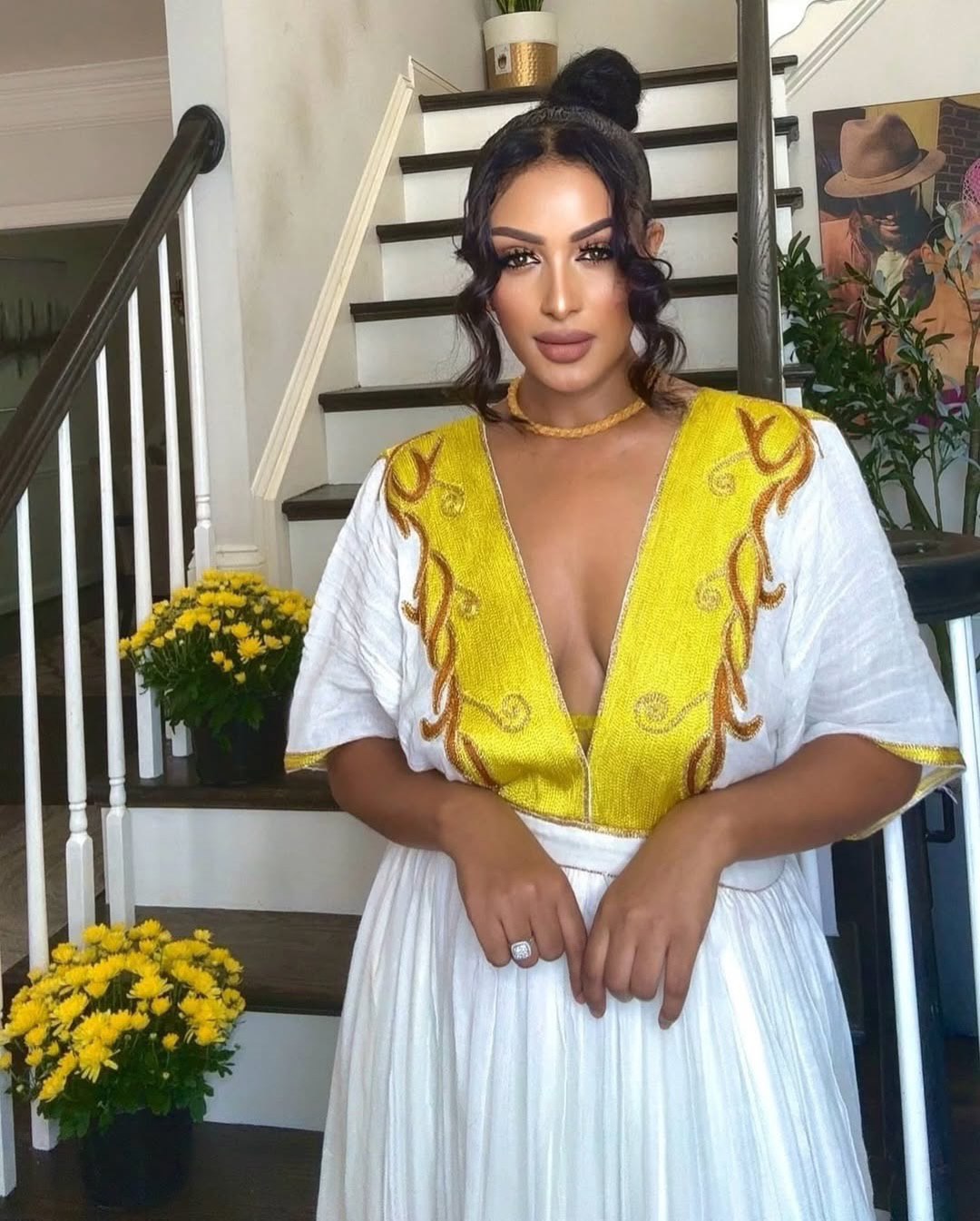 Habesha Kemis Inspired by Traditional Ethiopian Craftsmanship Yellow Woven Habesha Dress Ethiopian Dress 557