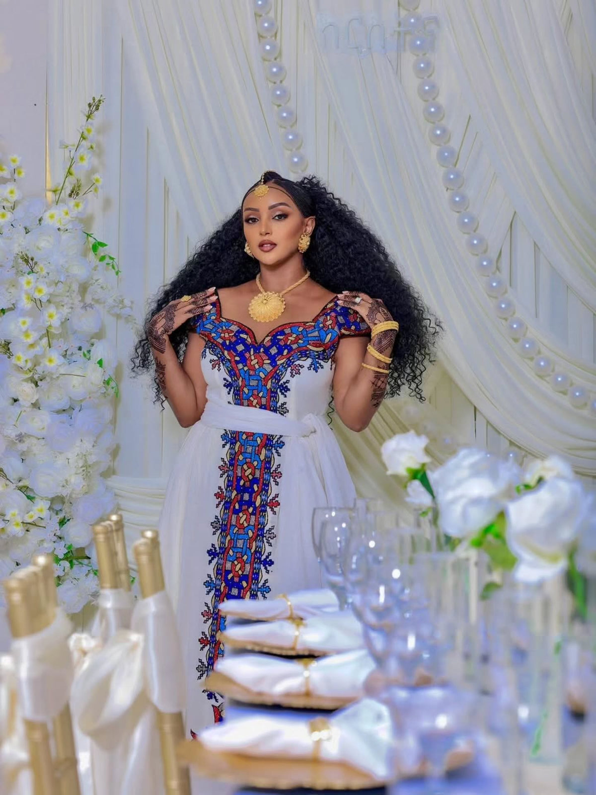 Habesha Kemis Online Ethiopian Traditional Dress Graceful Habesha Dress With Colorful Embroidery 583