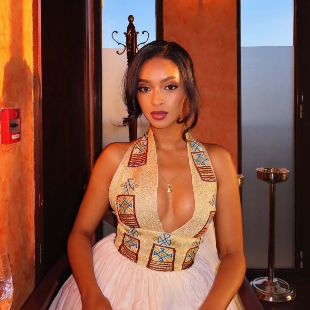 Sleeveless Ethiopian Clothing Golden & Burgundy Habesha Kemis and Habesha Dress Contemporary Style 747