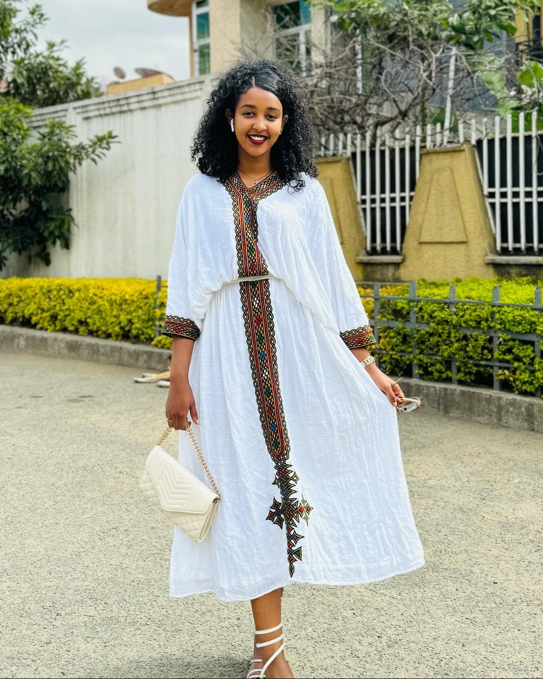 White Habesha Dress Black Embroidered Ethiopian Kemis Casual Traditional Wear XXL