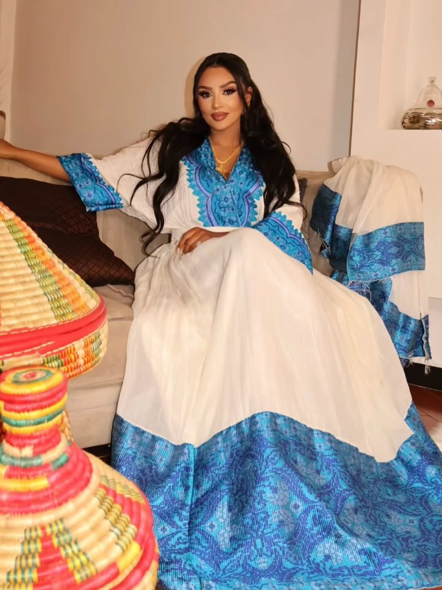 blue Habesha Dress ethiopian traditional clothing habesha kemis For Event 212