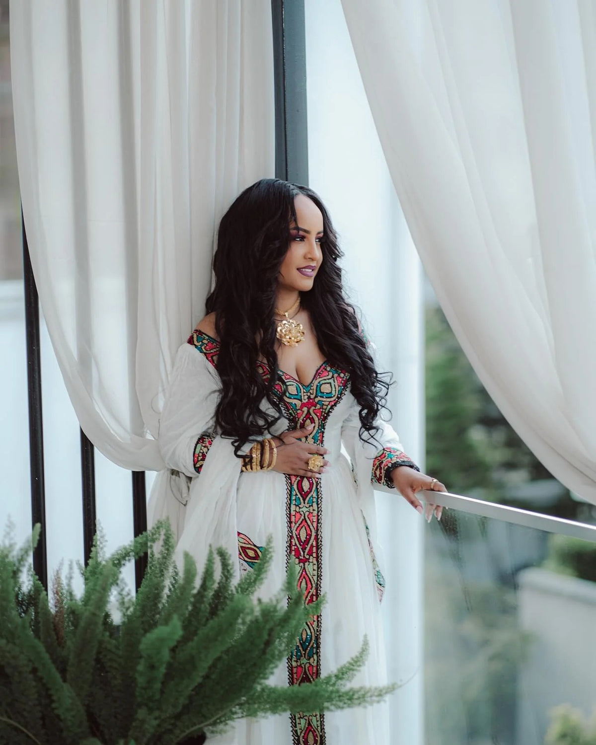 Long Sleeve Ethiopian Dress Multicolor Embroidery Habesha Kemis Charming Habesha Dress 457