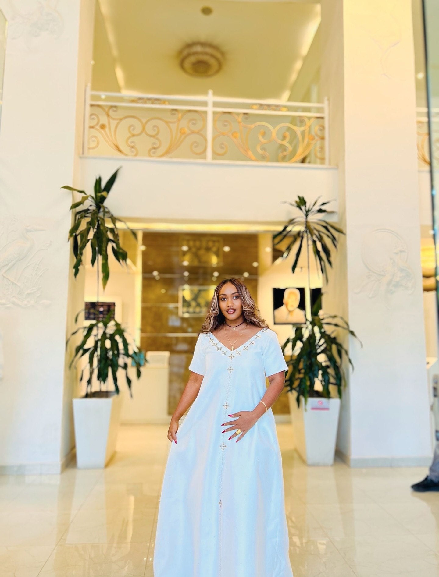 Simple Design Ethiopian Clothing Cross Pattern Habesha Kemis Timeless Habesha Dress 481