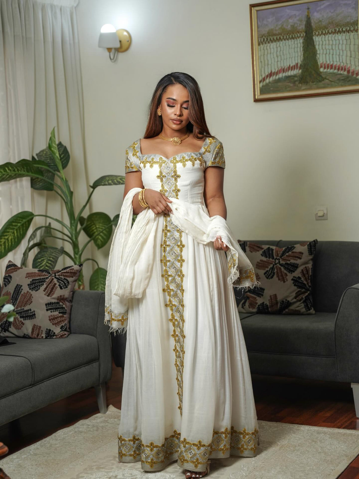 Short Sleeve Ethiopian Dress Backless Habesha Kemis Habesha Dress Style 565