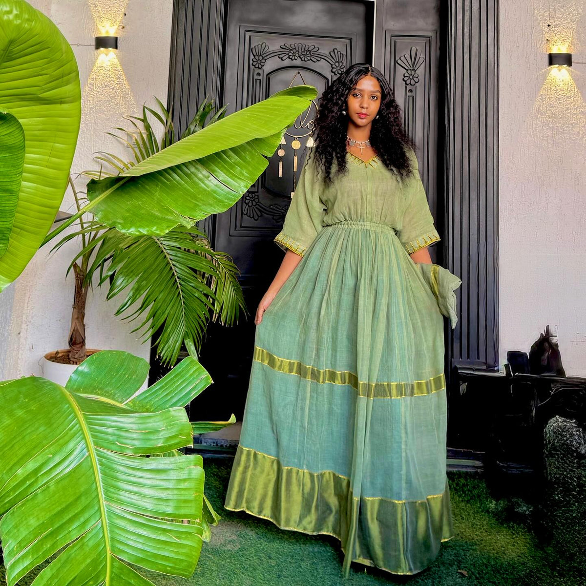 Green Habesha Dress Traditional Ethiopian and Eritrean Clothing Stylish Habesha Kemis 569