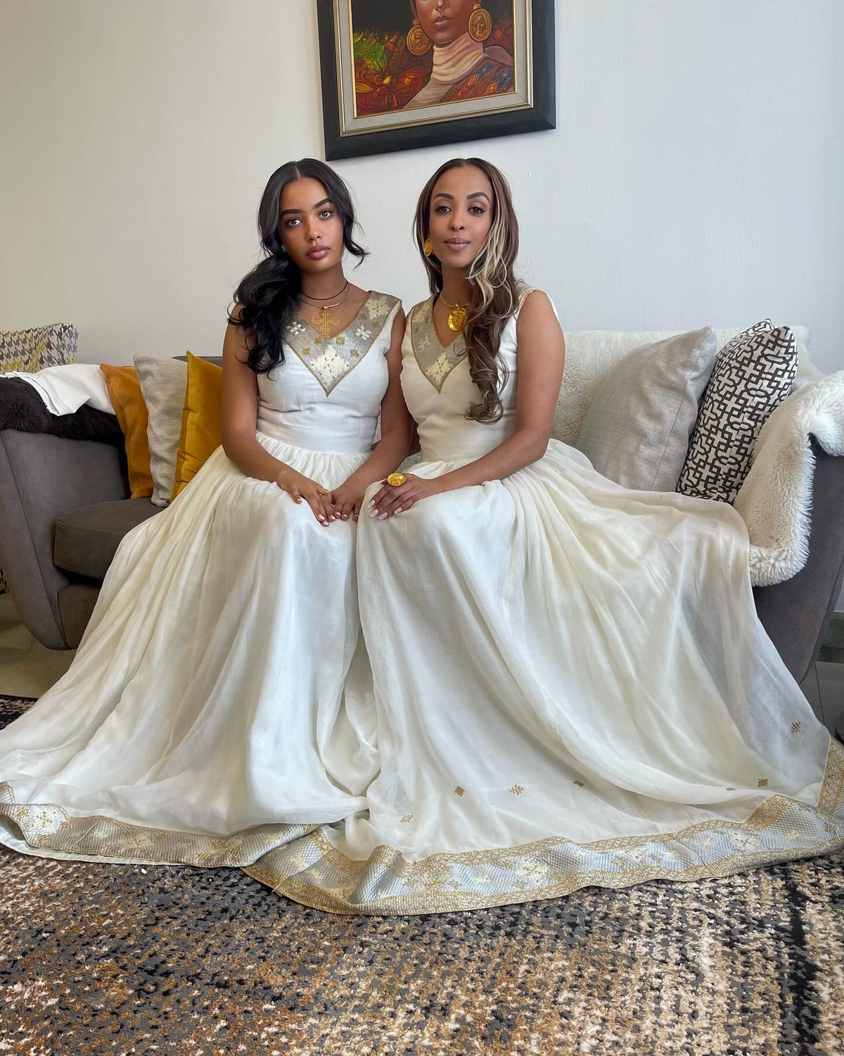 White Sleeveless Habesha Kemis Gold Embroidery Habesha Dress Beautiful Ethiopian Dress 595