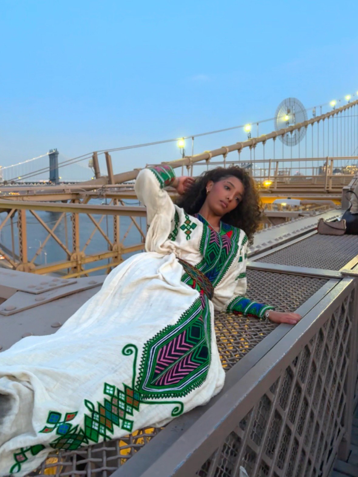 Green and Pink Embroidered Habesha Kemis Long Sleeve Habesha Dress Timeless Ethiopian Clothing 597