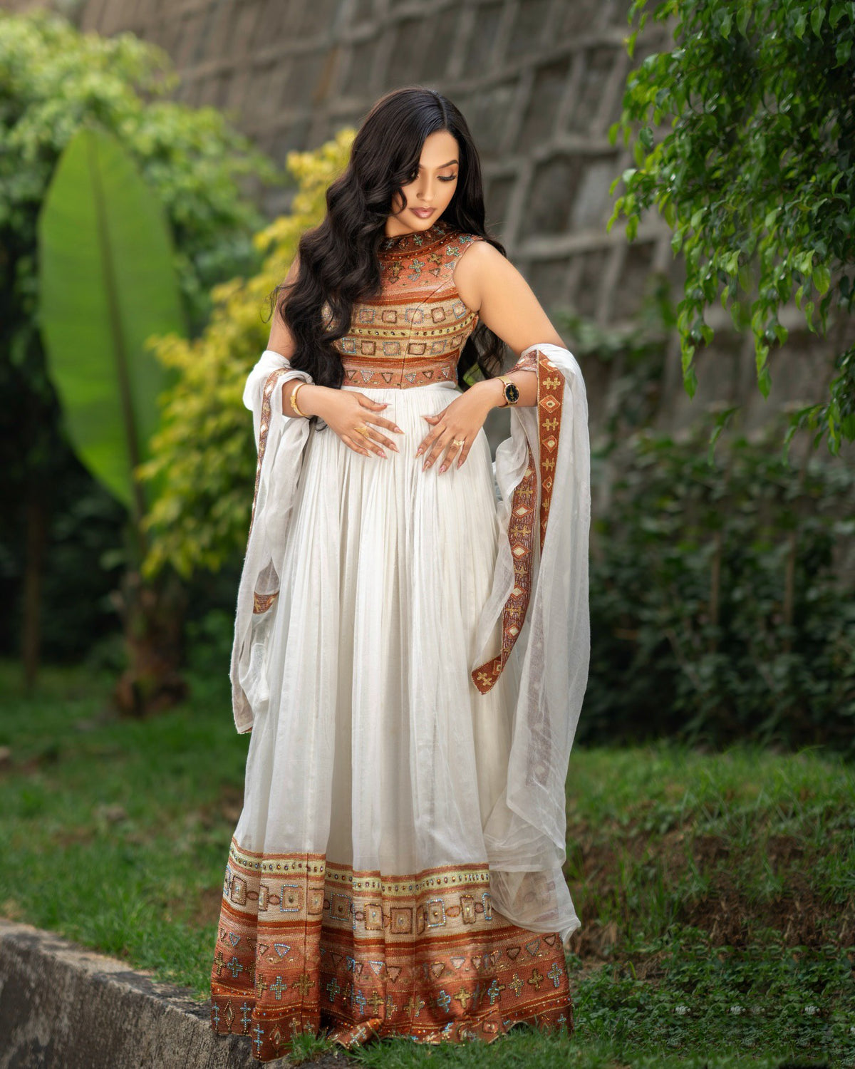 Sleeveless Ethiopian Wedding Dress Cultural Habesha Dress Graceful Habesha Kemis For Wedding 605