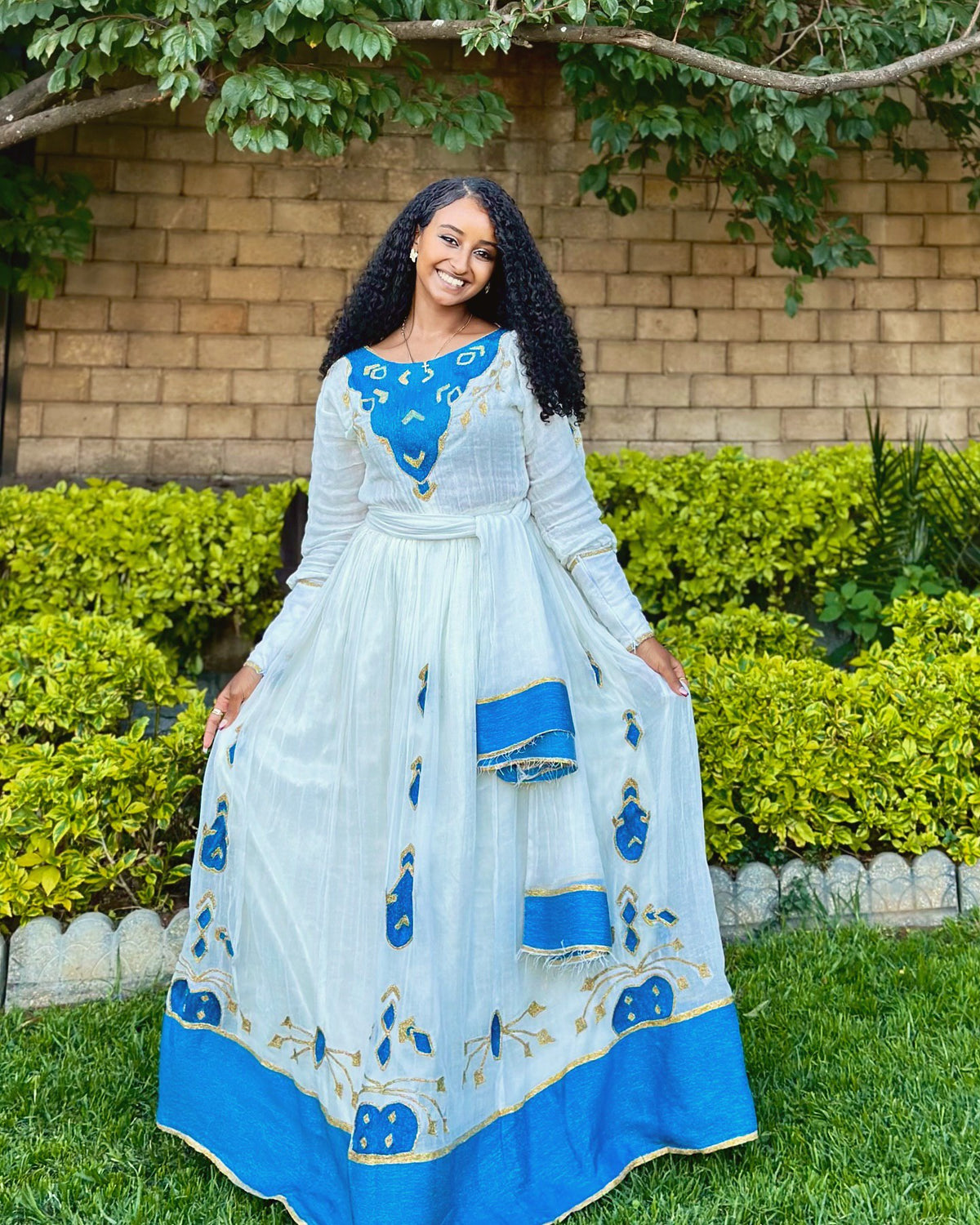 Blue Woven Habesha Kemis Habesha Traditional Dress Handwoven Long Sleeve Habesha Dress 606