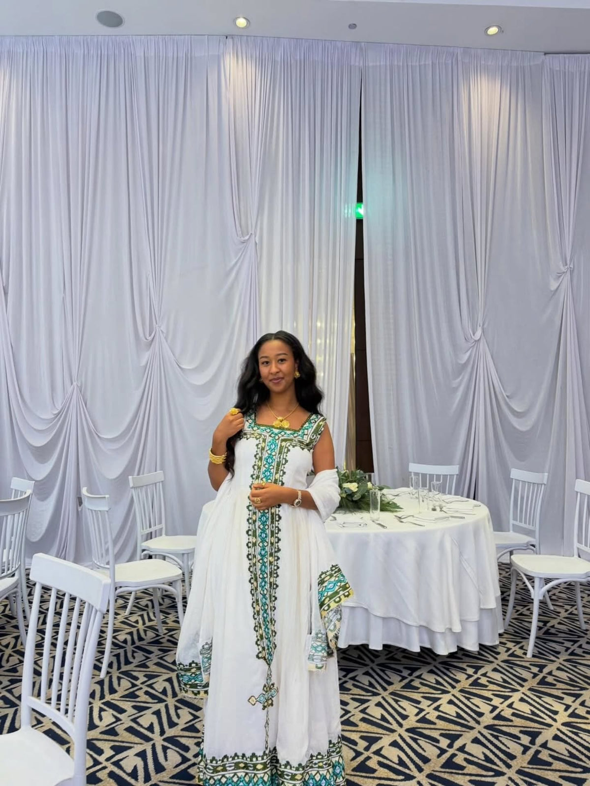 Sleeveless Ethiopian Clothing Habesha Dress with Green and Blue Embroidery Stylish Habesha Kemis 647