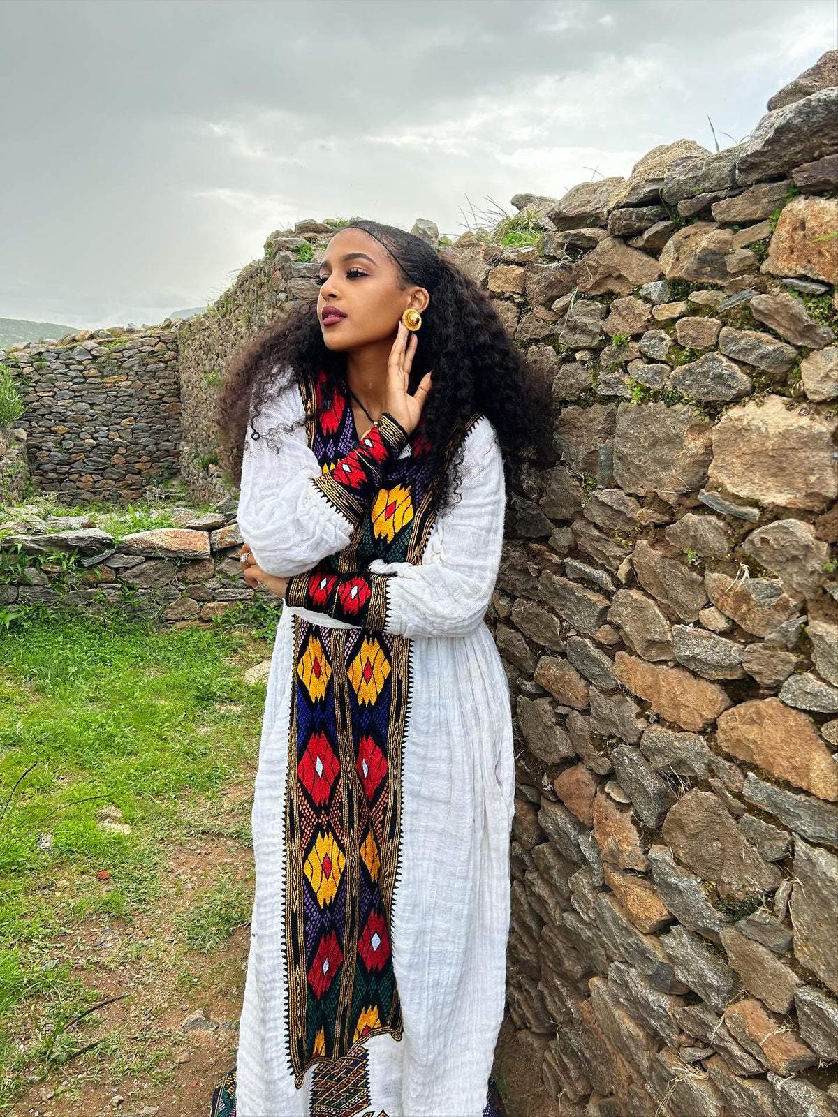 Long Sleeve Habesha Dress Multicolor Woven Habesha Kemis Traditional Ethiopian Dress Style 654