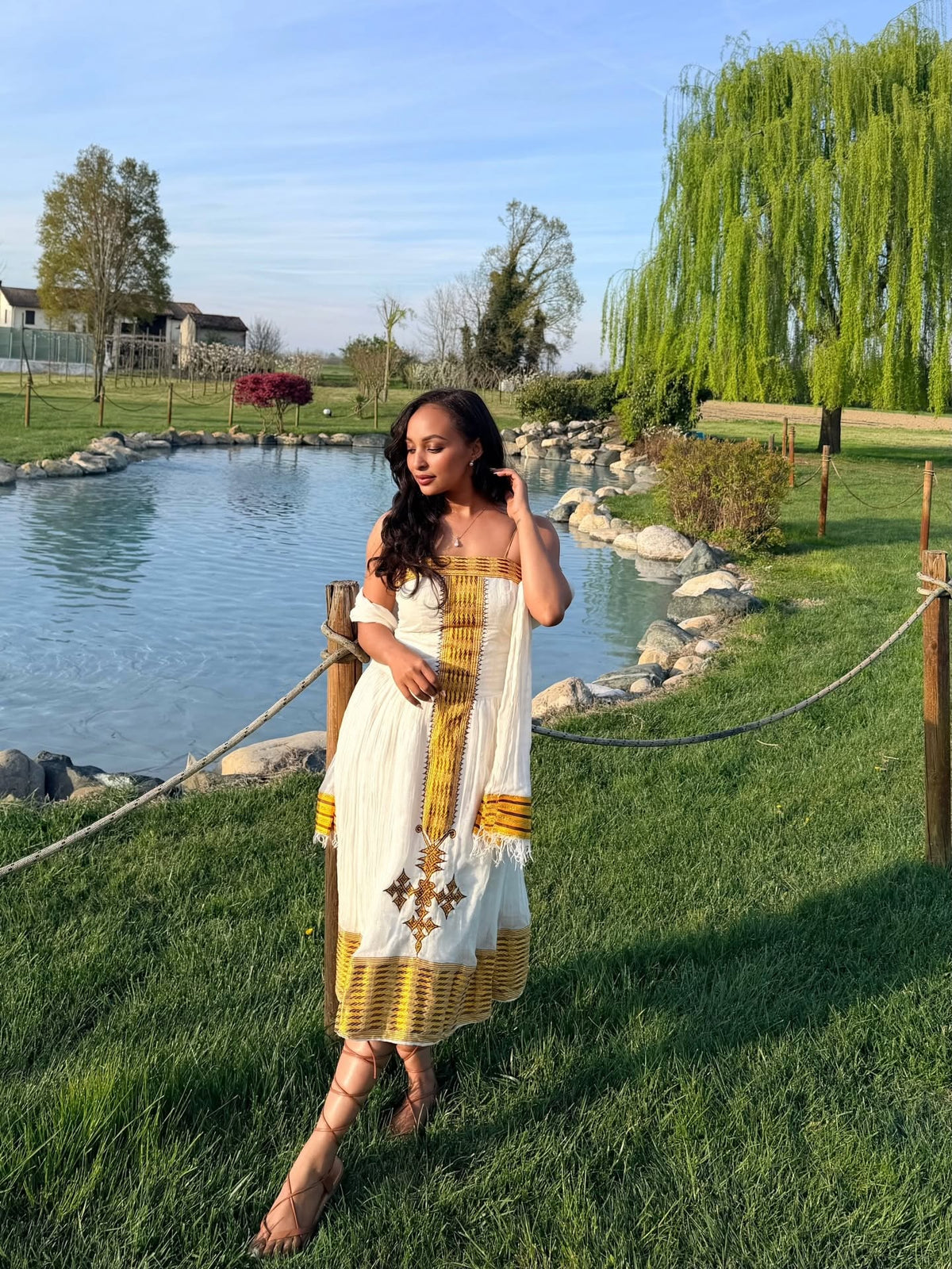 Sleeveless Habesha Kemis Golden Woven Design Habesha Dress Stylish Ethiopian Traditional Clothing 669