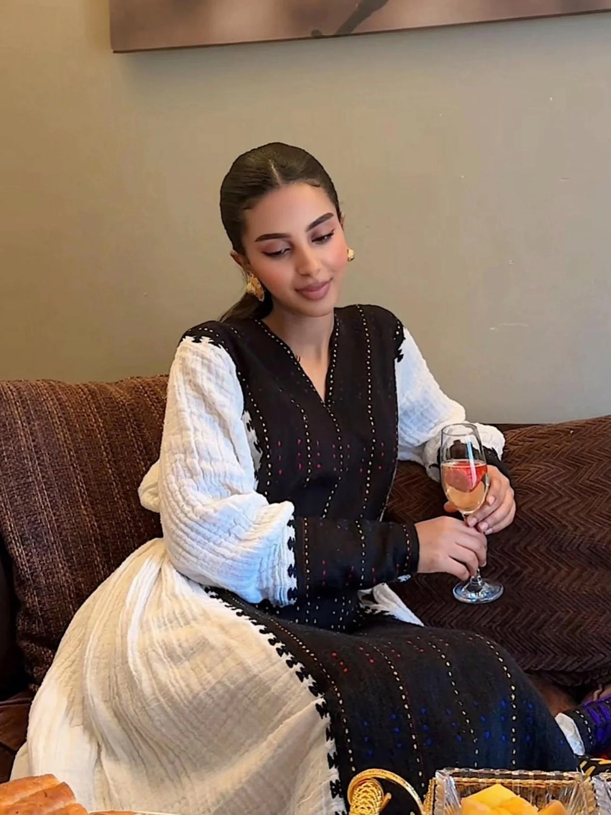 Black Embroidery Habesha Dress Graceful Long Sleeve Ethiopian Traditional Dress Timeless Habesha Kemis 711