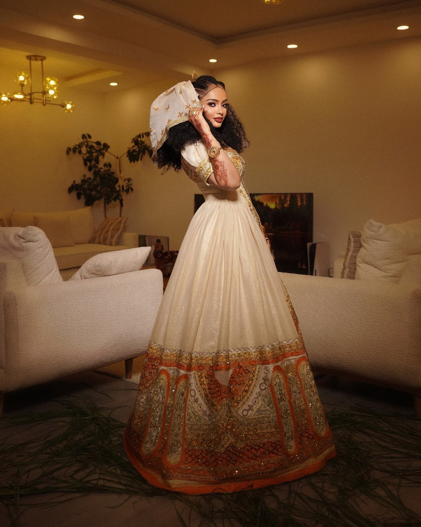 Habesha Couple Outfit White & Gold Ethiopian Traditional Clothing Cultural Matching Set 735