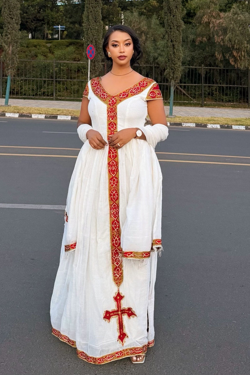 Habesha Kemis With Red Embroidery Short Sleeve Habesha Dress Ethiopian Dress For Festive 390