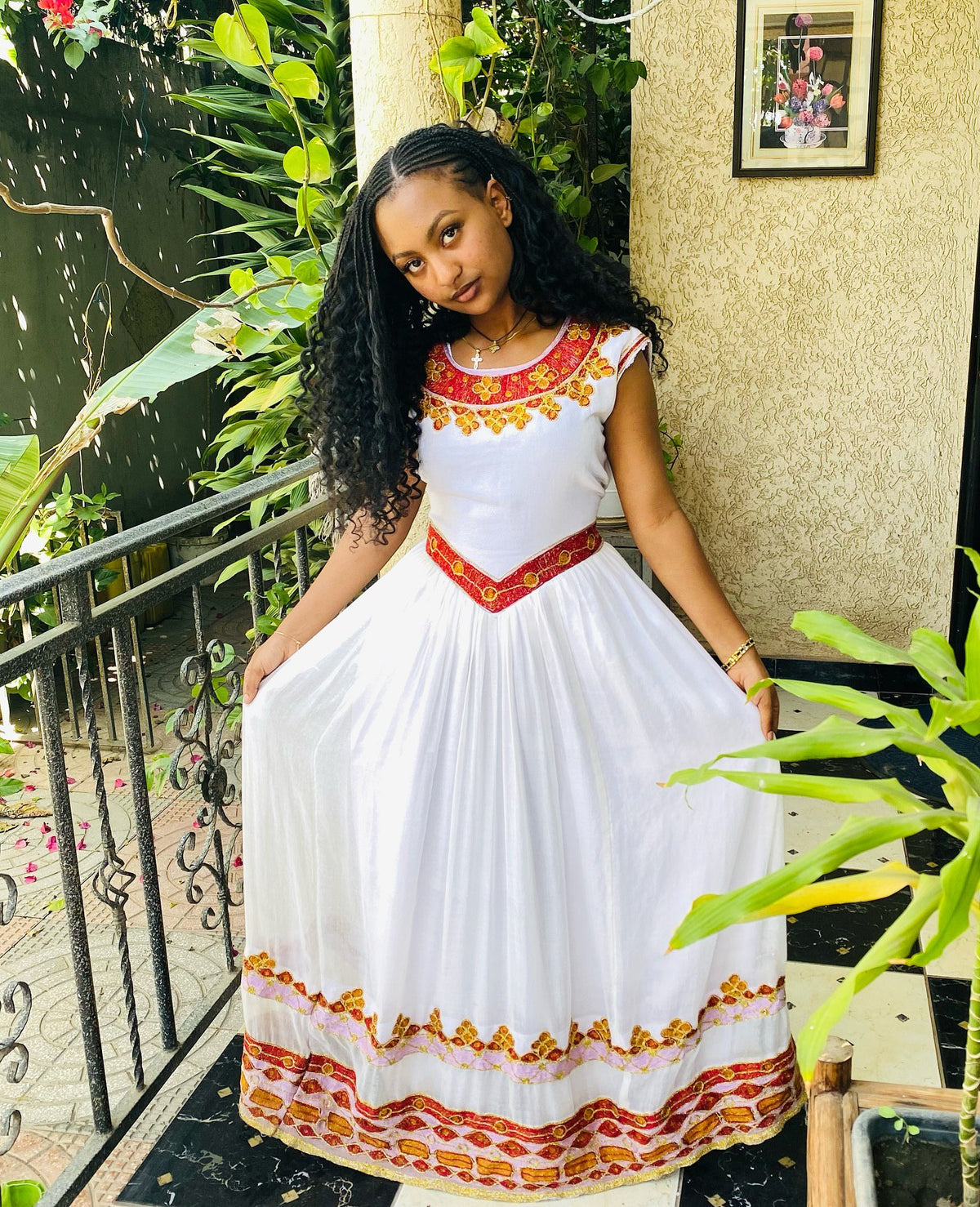 Red And Gold Embroidery Habesha Classic Habesha Kemis Traditional Ethiopian Dress Style 414