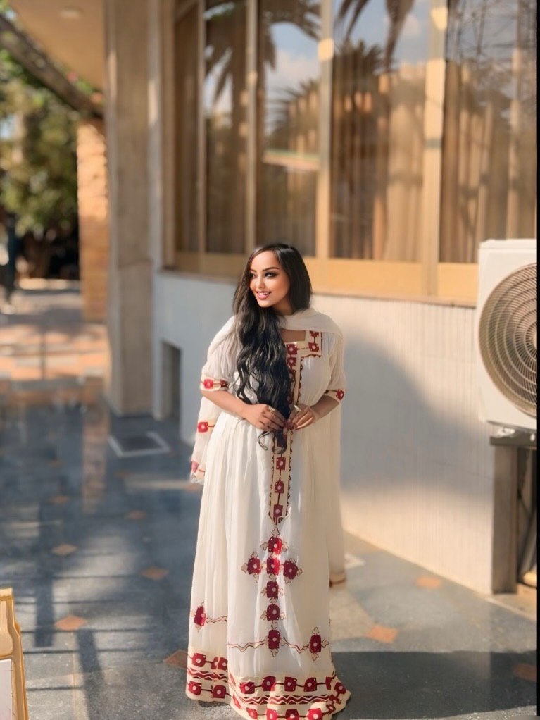 Short Sleeve Ethiopian Dress Red Woven Habesha Kemis Traditional Ethiopian Dress 480