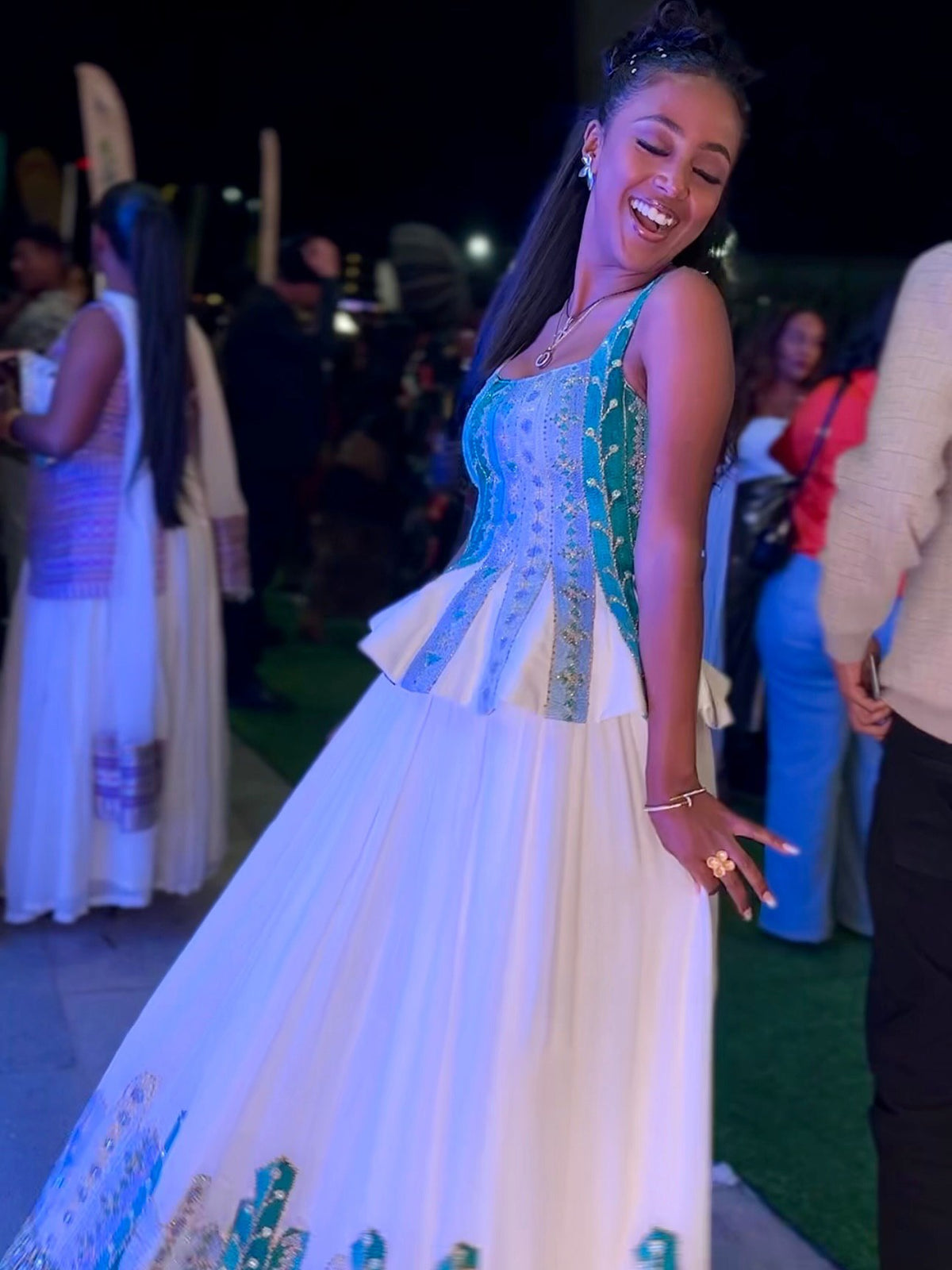 Stylish Cultural Habesha Kemis Sleeveless Habesha Dress Woven Green Details Ethiopian Clothing 550