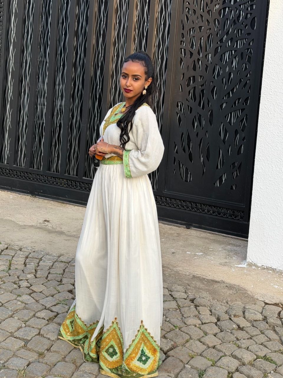 Green and Gold Habesha Kemis Ethiopian Traditional Dress Stylish Habesha Dress For Festive 589