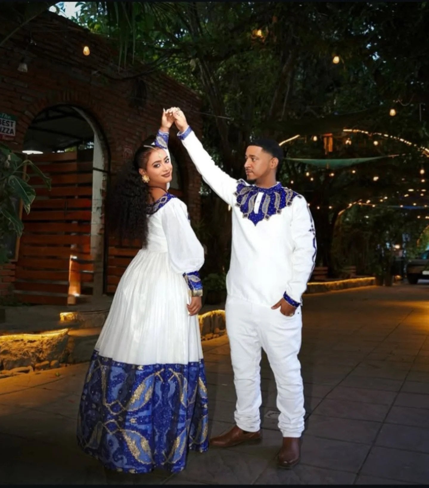 Royal Blue Matching Habesha Outfit Ethiopian Couple Wear Traditional Matching Set 693