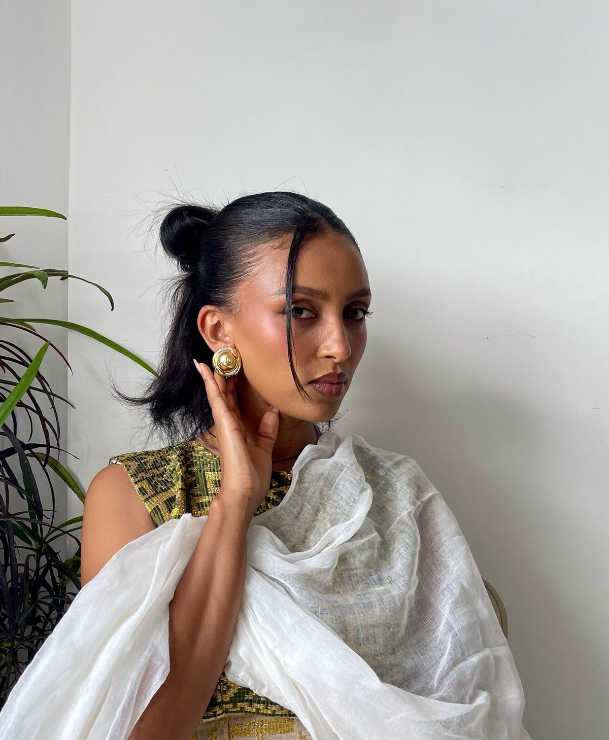 Green and Yellow Woven Habesha Dress Sleeveless Habesha Kemis Classic Ethiopian Cultural Dress 705