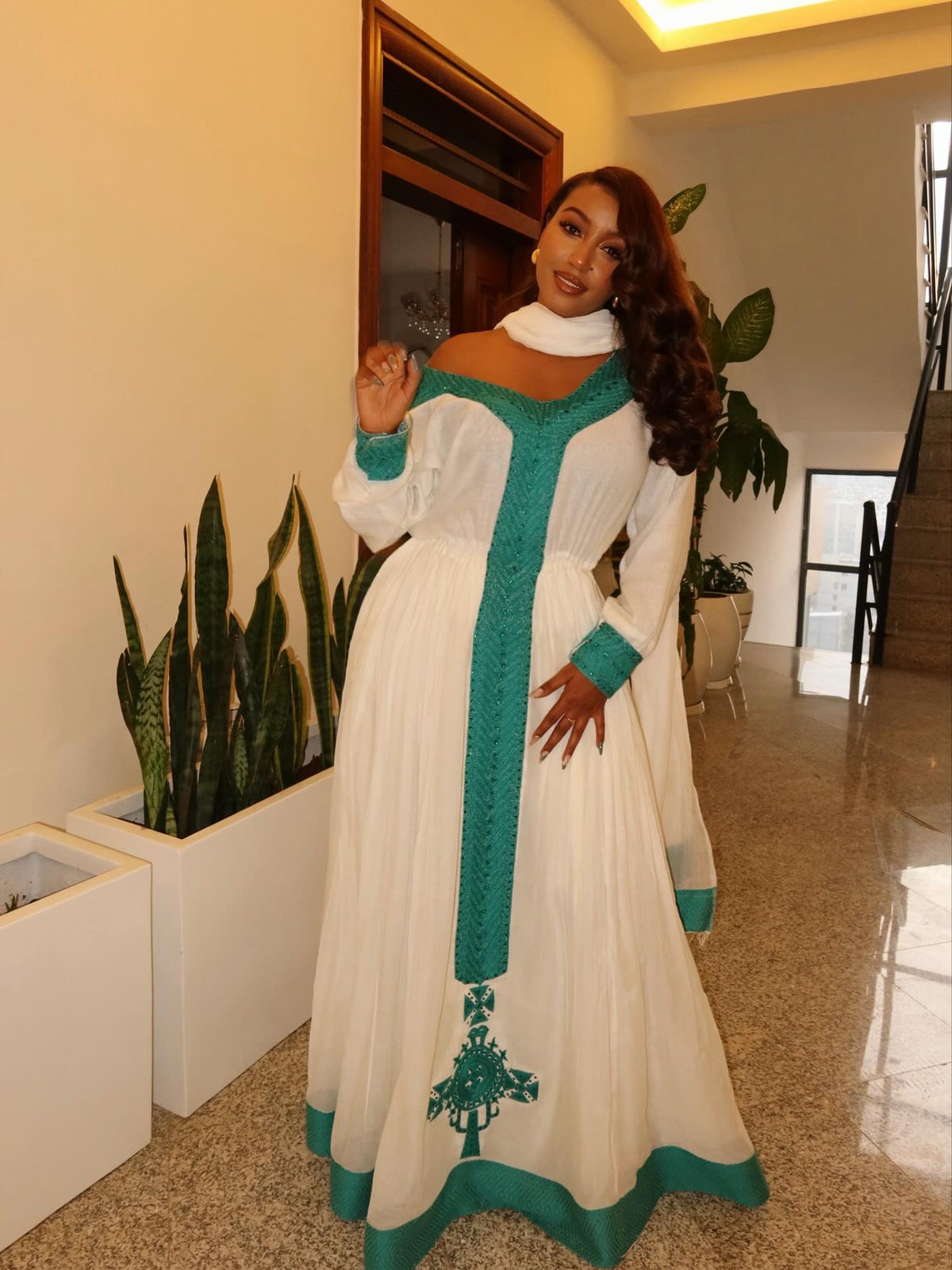 Traditional Ethiopian Clothing Elegant Habesha Kemis for Cultural Style Long Sleeve Habesha Dress 723