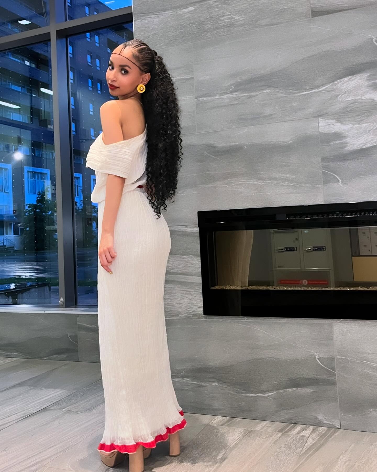 White Habesha Kemis with Red Hem Stylish Habesha Dress Traditional Ethiopian Dress 500
