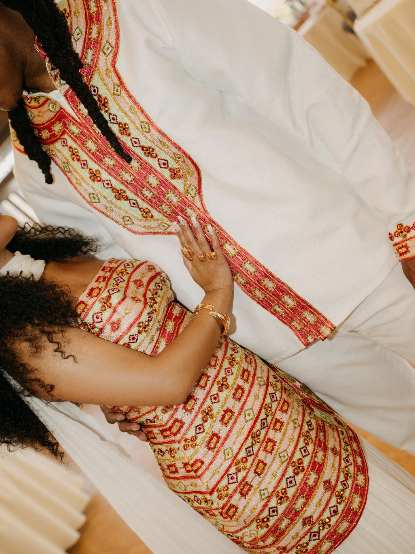 Habesha Couples Outfit Red Embroidery Matching Set Traditional Ethiopian Style 641