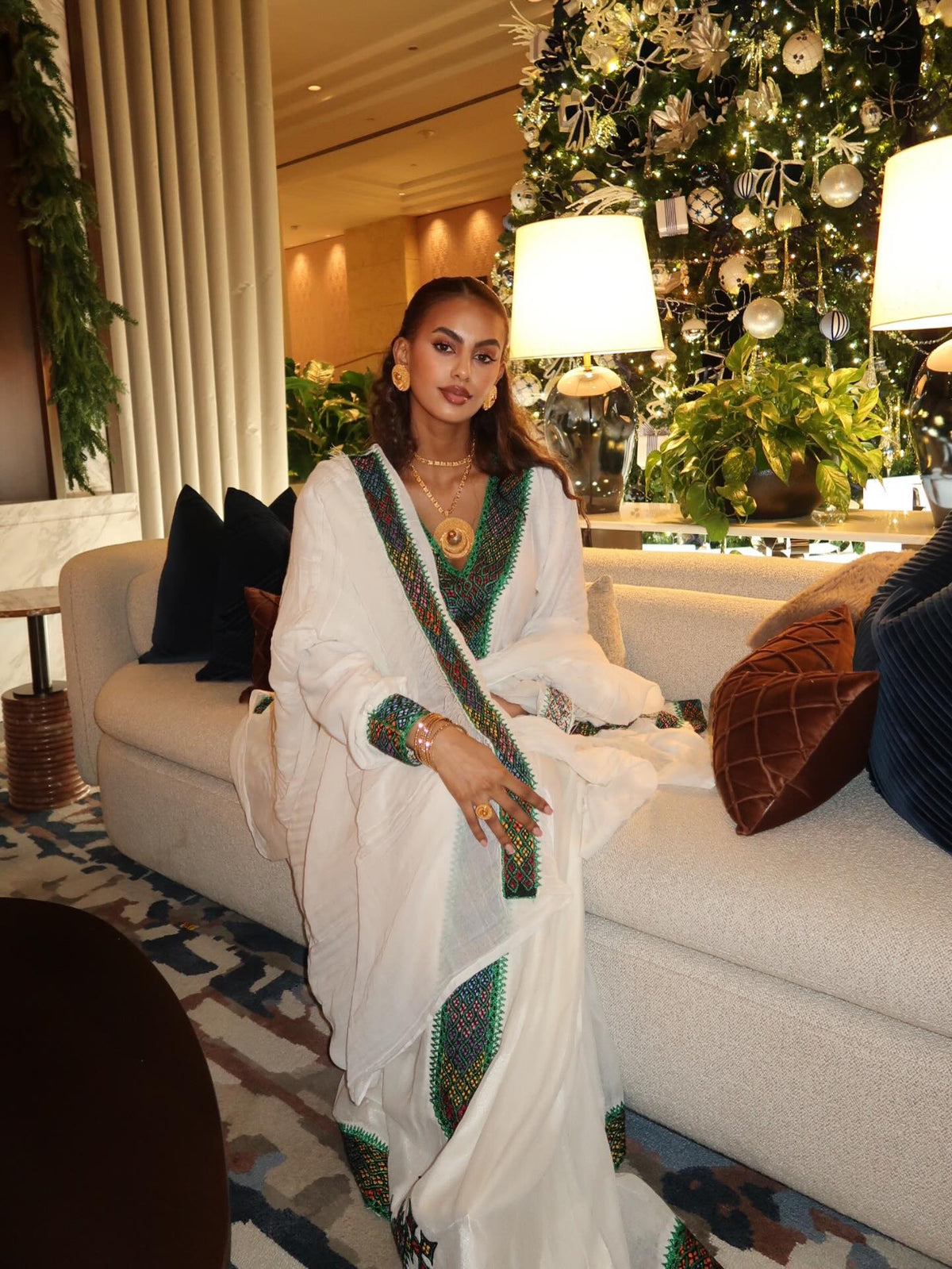 Ethiopian Traditional Dress Long Sleeve Habesha Dress Green Woven Design Habesha Kemis 434