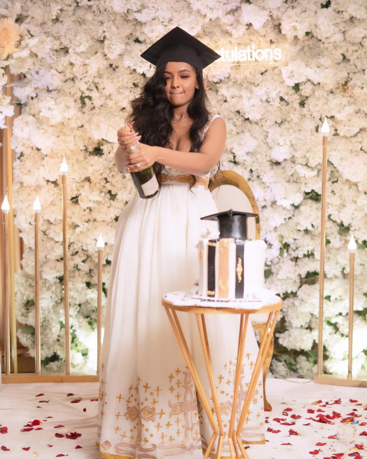 Habesha Dress For Special Event White Habesha Kemis with Gold Embroidery V-neckline Eritrean And Ethiopian Dress 692