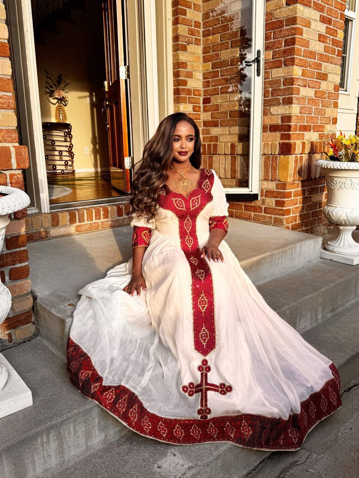 Red Embroidery Habesha Kemis Timeless Ethiopian Dress Stylish Traditional Ethiopian Clothing 725