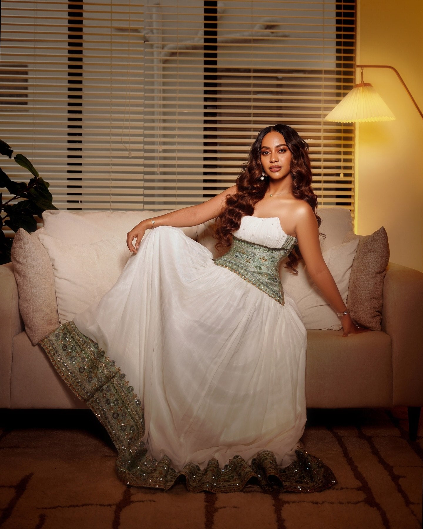 Strapless Habesha dress elegant white habesha kemis with green woven detail timeless Ethiopian traditional clothing 738