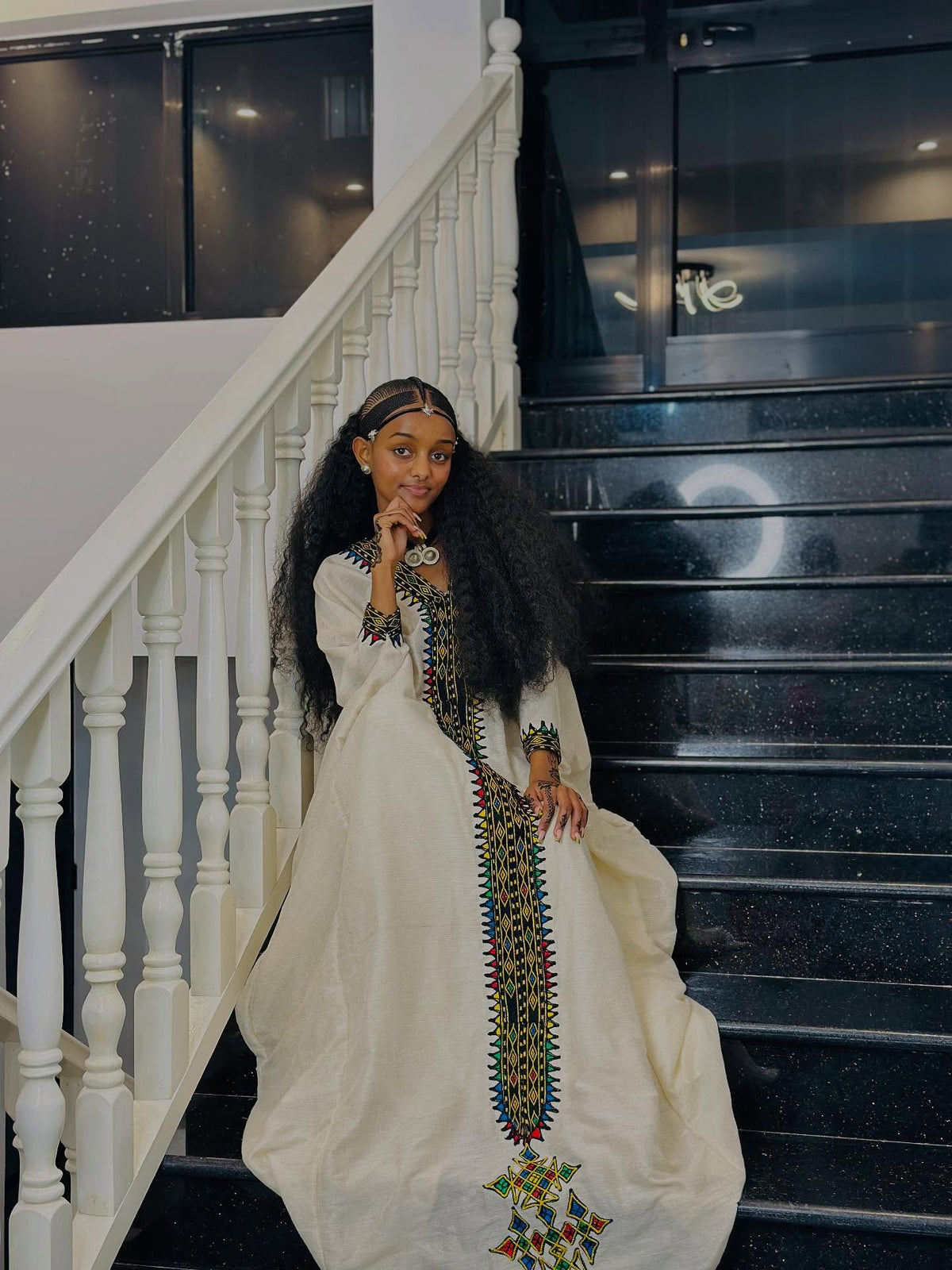 Long Sleeve Habesha Dress Multicolor Embroidery Habesha Kemis Timeless Ethiopian Clothing 494
