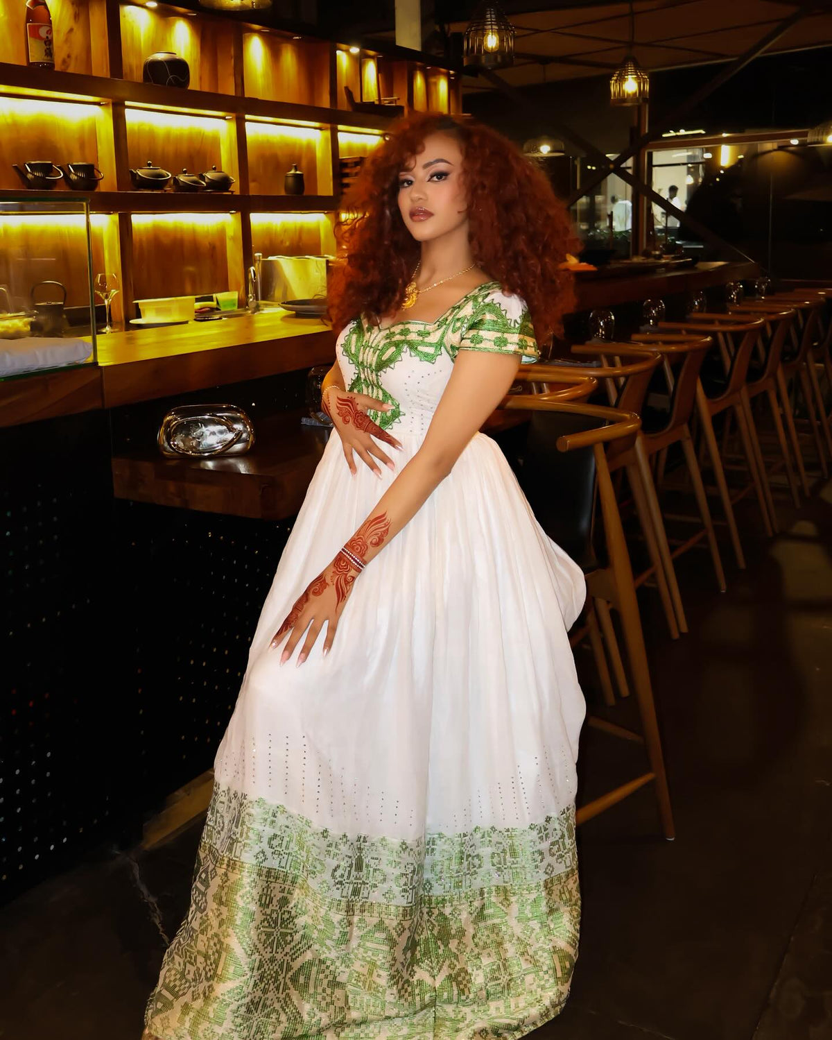 Green Woven Habesha Dress Short Sleeve Ethiopian Clothing Classic Habesha Kemis 732