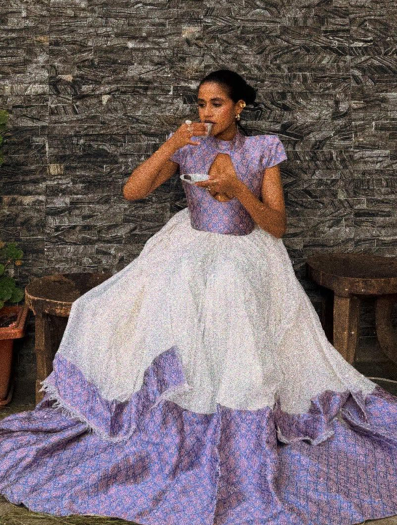 Light Purple Shade Habesha Kemis Subtle Patterned detailing Habesha Dress Ethiopian Clothing 746