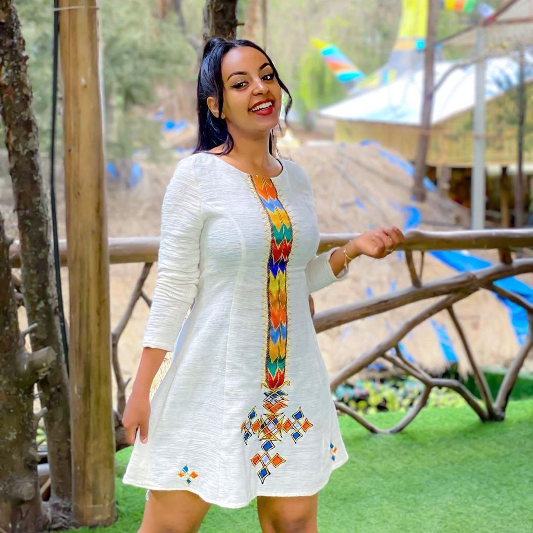 Tilf Design Habesha Dress Elegant Short Habesha Kemis Fetil Material Summer Ethiopian Dress