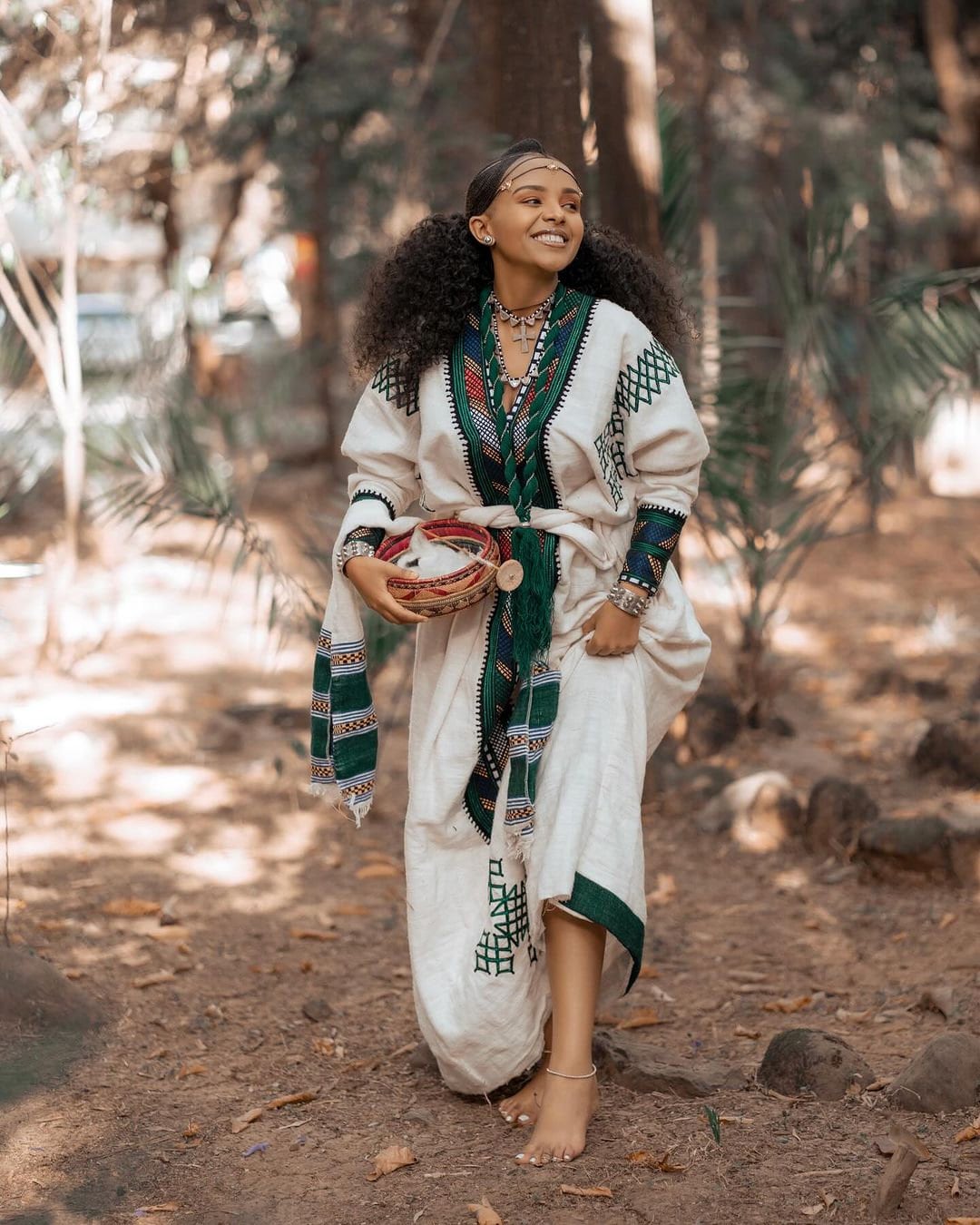 Regal Charm Dark Green Tilet Cultural Habesha Dress with Handwoven Details Habesha Kemis Habesha libs