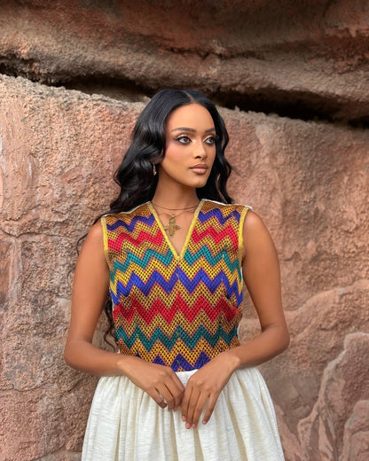 Beautiful Habesha Kemis with Colorful Embroidery – Ethiopian Traditional Clothing – Eritrean Dress