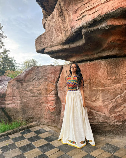 Beautiful Habesha Kemis with Colorful Embroidery – Ethiopian Traditional Clothing – Eritrean Dress