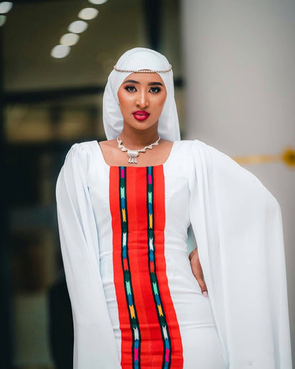 Elegant Oromo Dress Stylish Red Design in Traditional Oromo Dress Style