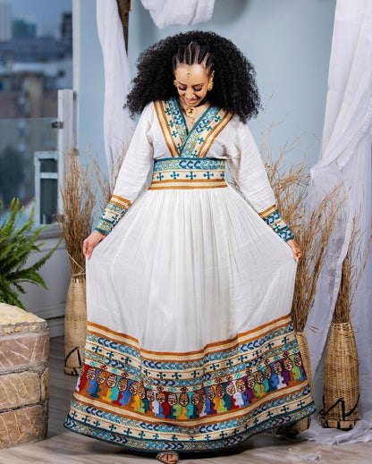 Exquisite Habesha Dress Colorful Design in Traditional Ethiopian Habesha Kemis