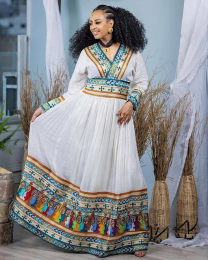 Exquisite Habesha Dress Colorful Design in Traditional Ethiopian Habesha Kemis