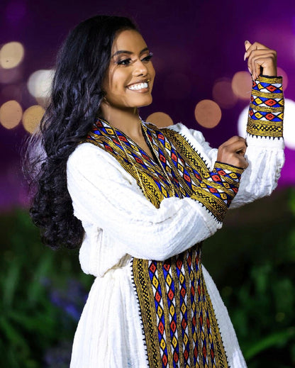 Intricate Habesha Dress: Detailed Pattern Ethiopian Traditional Habesha Kemis
