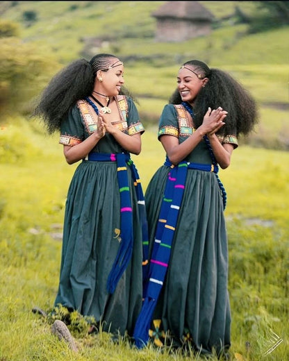 Elegant Ethiopian Traditional Dress Green Ashenda Dress