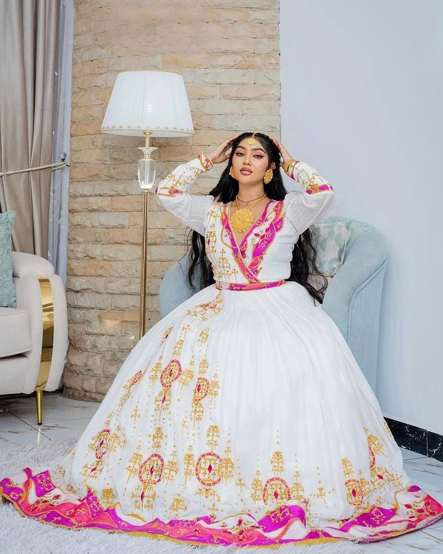 Pink Wedding Habesha Dress 